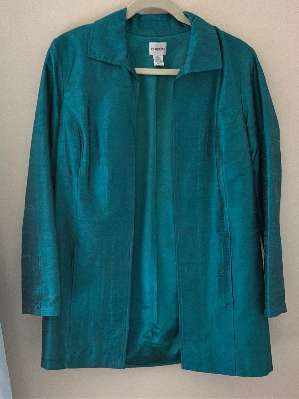 Chico's Teal Open-Front Long Jacket